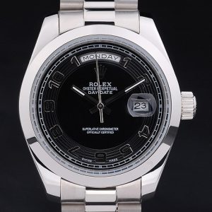 Swiss Rolex Day-Date Stainless Steel Bracelet Black Dial 80294