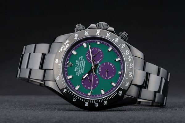 Rolex Daytona Black Ion Plated Tachymeter Black Stainless Steel Strap Green Dial 80246 - Image 5