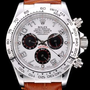 Rolex Daytona Stainless Steel Case White Dial Brown Leather Strap