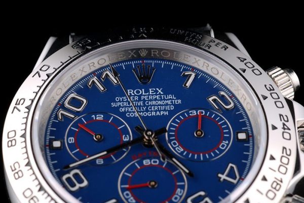 Rolex Daytona Stainless Steel Case Blue Dial Black Leather Strap - Image 4