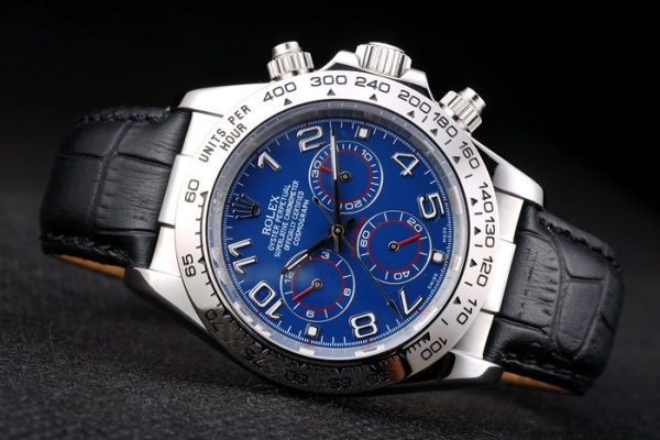 Rolex Daytona Stainless Steel Case Blue Dial Black Leather Strap - Image 6