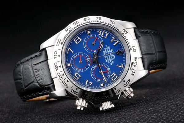 Rolex Daytona Stainless Steel Case Blue Dial Black Leather Strap - Image 7