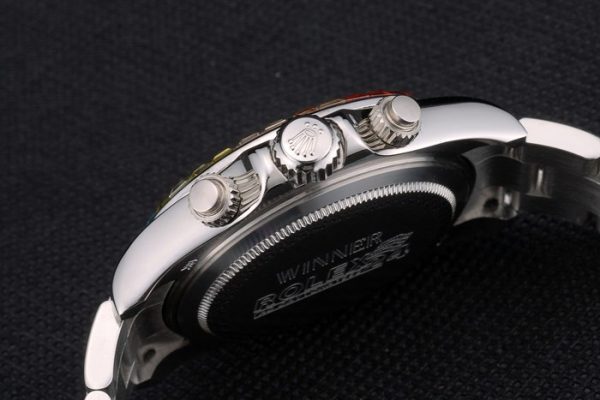 Rolex Daytona Cosmograph Rainbow Crystals Bezel Stainless Steep Strap Black Dial 80250 - Image 9