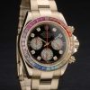 Rolex Daytona Cosmograph Rainbow Crystals Bezel Rose Gold Strap Black Dial 80251 - Image 3
