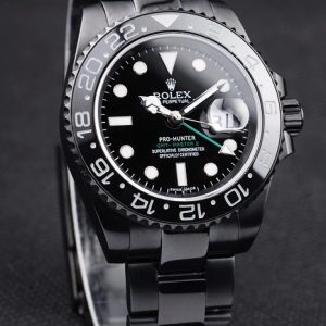 Swiss Rolex GMT Master II Pro-Hunter Black Steel Strap Black Dial