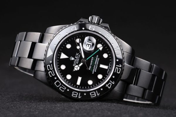 Swiss Rolex GMT Master II Pro-Hunter Black Steel Strap Black Dial - Image 3