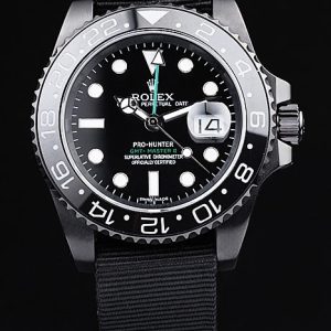 Swiss Rolex GMT Master II Pro-Hunter Black Fabric Strap Black Dial
