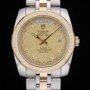Swiss Tudor Rose Classic Crystal Encrusted Bezel Crystal Encrusted Golden Dial 80304