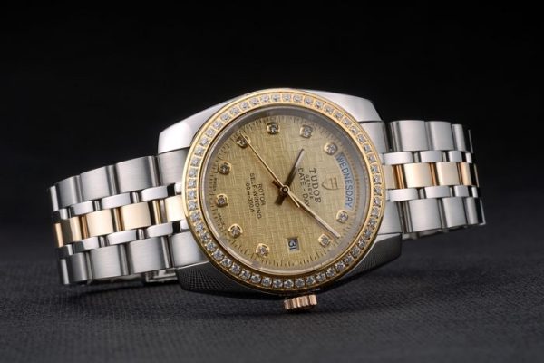 Swiss Tudor Rose Classic Crystal Encrusted Bezel Crystal Encrusted Golden Dial 80304 - Image 3