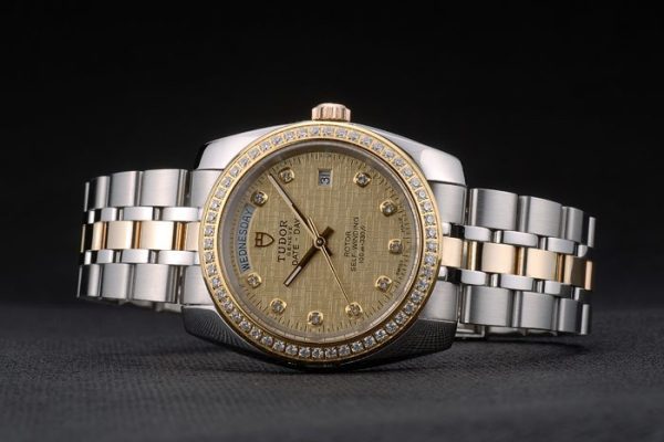 Swiss Tudor Rose Classic Crystal Encrusted Bezel Crystal Encrusted Golden Dial 80304 - Image 4