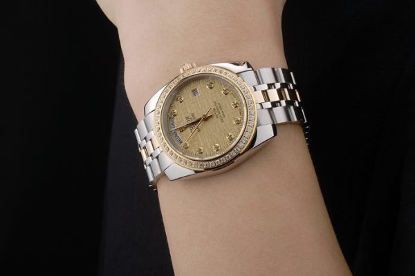 Swiss Tudor Rose Classic Crystal Encrusted Bezel Crystal Encrusted Golden Dial 80304 - Image 9