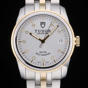 Swiss Tudor Classic Rose Gold Ribber Crystal Encrusted Bezel Silver Dial 80303