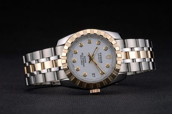 Swiss Tudor Classic Rose Gold Ribber Crystal Encrusted Bezel White Dial 80301 - Image 3