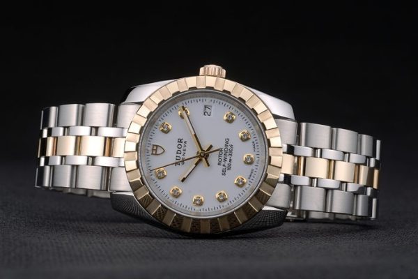 Swiss Tudor Classic Rose Gold Ribber Crystal Encrusted Bezel White Dial 80301 - Image 4