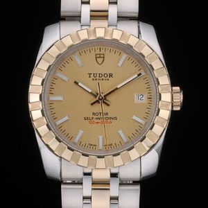 Swiss Tudor Classic Rose Gold Bezel Ribber Crystal Encrusted Golden Dial 80302