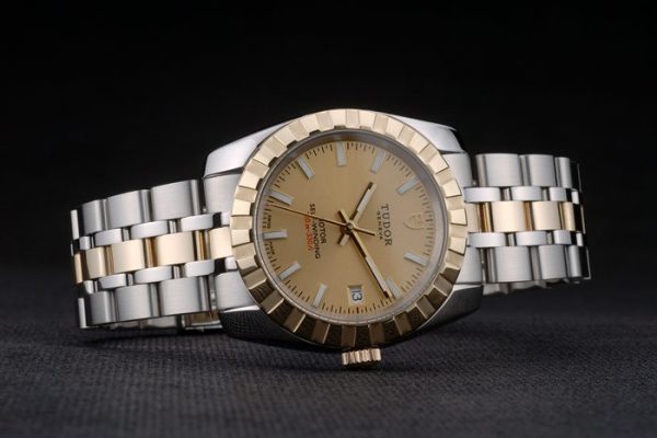 Swiss Tudor Classic Rose Gold Bezel Ribber Crystal Encrusted Golden Dial 80302 - Image 3