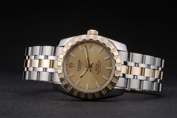 Swiss Tudor Classic Rose Gold Bezel Ribber Crystal Encrusted Golden Dial 80302 - Image 4