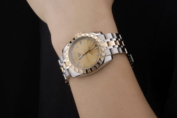 Swiss Tudor Classic Rose Gold Bezel Ribber Crystal Encrusted Golden Dial 80302 - Image 9