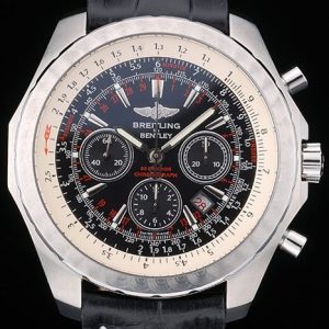 Swiss Breitling Bentley Black Croco Leather Bracelet Black Dial 80286