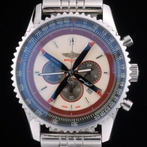 Breitling Certified Polished Silver Stainless Steel Strap Beige Dial Chronograph 80174