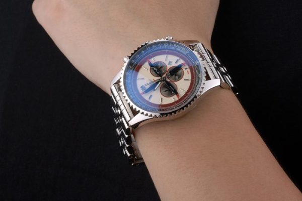 Breitling Certified Polished Silver Stainless Steel Strap Beige Dial Chronograph 80174 - Image 9