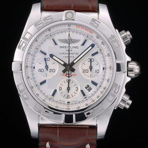 Swiss made Certified Stainless Steel Bezel Brown Croco Leather Bracelet White Dial 80285