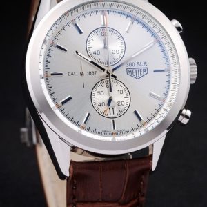 Tag Heuer SLR Brushed Stainless Steel Case Silver Dial Brown Leather Strap