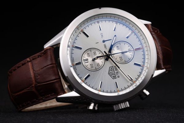 Tag Heuer SLR Brushed Stainless Steel Case Silver Dial Brown Leather Strap - Image 2