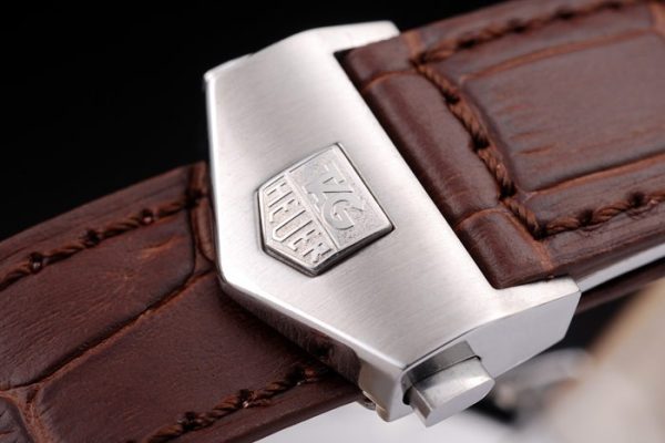 Tag Heuer SLR Brushed Stainless Steel Case Silver Dial Brown Leather Strap - Image 4