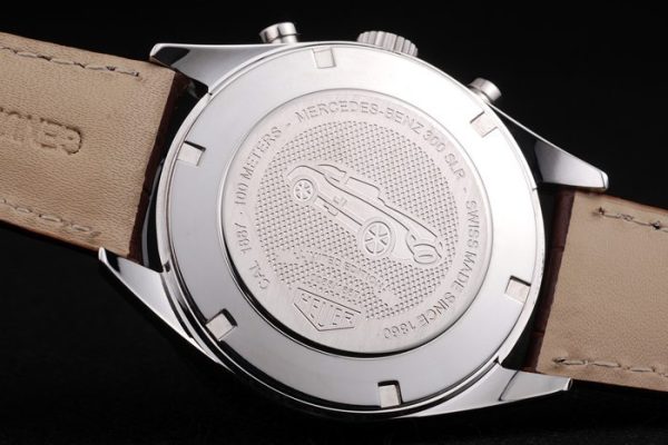 Tag Heuer SLR Brushed Stainless Steel Case Silver Dial Brown Leather Strap - Image 8