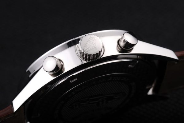Tag Heuer SLR Brushed Stainless Steel Case Silver Dial Brown Leather Strap - Image 9