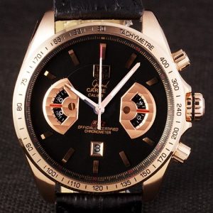 Tag Heuer Carrera Rose Gold Case Black Dial Black Leather Strap