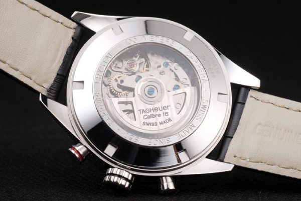 Swiss Tag Heuer Carrera Tachymeter Bezel Black Leather Strap Brown Checkered Dial - Image 10