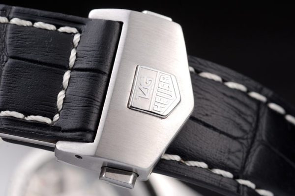 Swiss Tag Heuer Carrera Tachymeter Bezel Black Leather Strap Brown Checkered Dial - Image 6