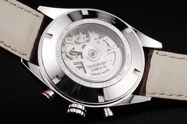 Swiss Tag Heuer Carrera Tachymeter Bezel Dark Brown Leather Strap White Dial - Image 10