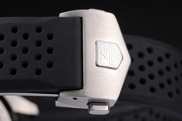 Swiss Tag Heuer Carrera Tachymeter Bezel Black Perforated Rubber Strap White Dial - Image 5
