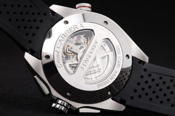 Swiss Tag Heuer Carrera Tachymeter Bezel Black Perforated Rubber Strap White Dial - Image 7