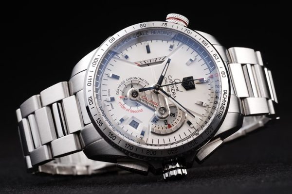 Swiss Tag Heuer Carrera Tachymeter Bezel Stainless Steel White Dial - Image 3