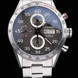 Swiss Tag Heuer Carrera Tachymeter Bezel Stainless Steel Checkered Brown Dial