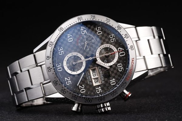 Swiss Tag Heuer Carrera Tachymeter Bezel Stainless Steel Checkered Brown Dial - Image 3