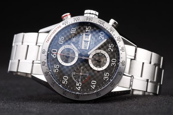 Swiss Tag Heuer Carrera Tachymeter Bezel Stainless Steel Checkered Brown Dial - Image 4