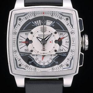 Tag Heuer Monaco Black-Green Perforated Leather Strap White Dial 80306