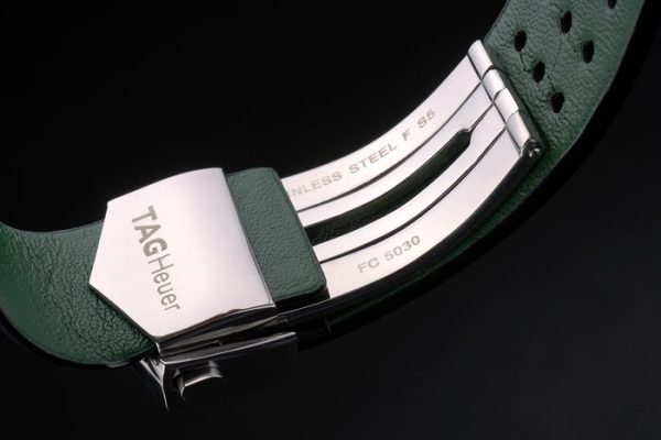 Tag Heuer Monaco Black-Green Perforated Leather Strap White Dial 80306 - Image 7