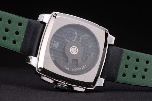 Tag Heuer Monaco Black-Green Perforated Leather Strap White Dial 80306 - Image 8