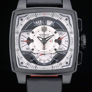 Tag Heuer Monaco Black-Red Perforated Leather Strap White Dial 80307
