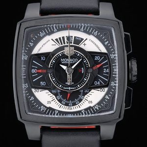 Tag Heuer Monaco Black-Red Perforated Leather Strap Black Dial 80309