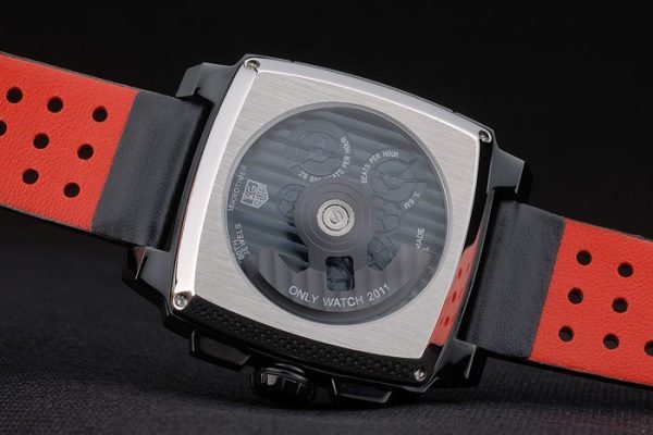 Tag Heuer Monaco Black-Red Perforated Leather Strap Black Dial 80309 - Image 8