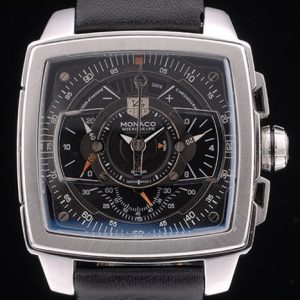Tag Heuer Monaco Mikrograph Black Leather Strap Black Dial 7923