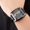 Tag Heuer Monaco Swiss Black Leather Strap Blue-Yellow Striped Black Dial - Image 2