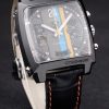 Tag Heuer Monaco Swiss Black Leather Strap Blue-Yellow Striped Black Dial - Image 3